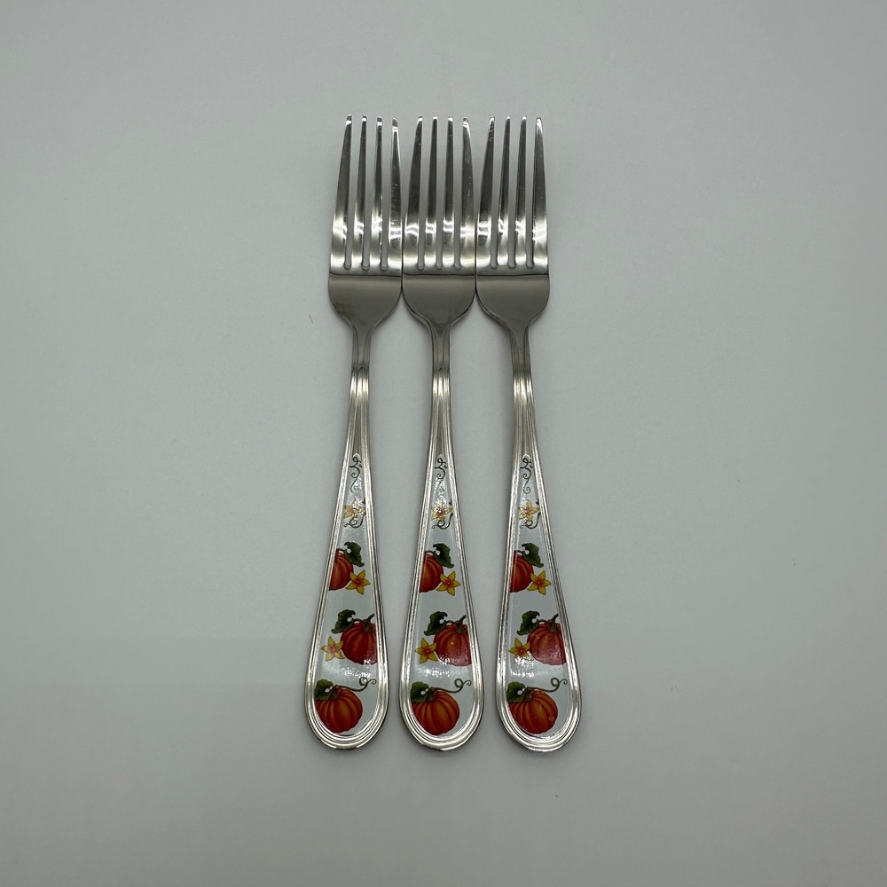 Temp-tations 18/10 Stainless Steel Pumpkin Fall Harvest Dinner Fork Set of 3